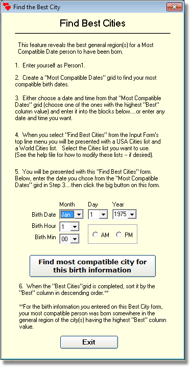 Find Birth City form